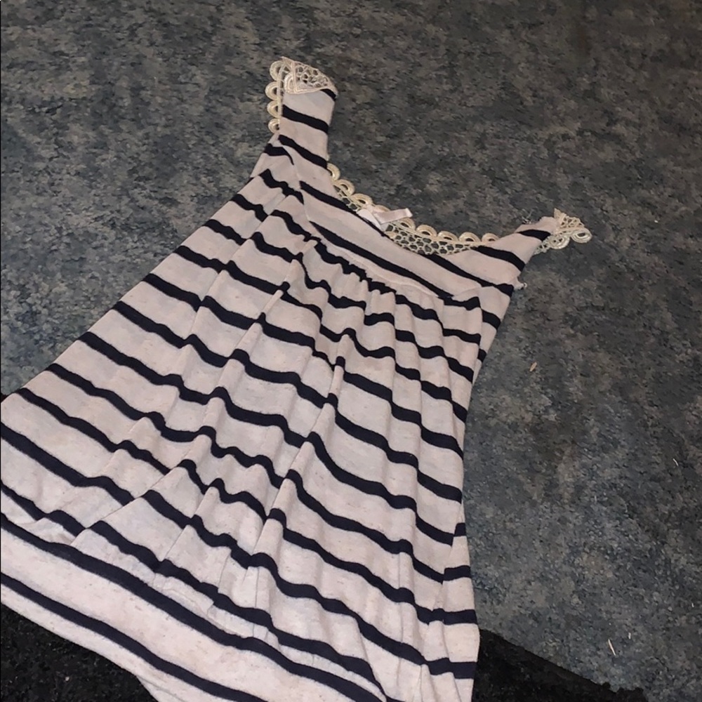 Navy Blue and white striped tank top/Lace Back